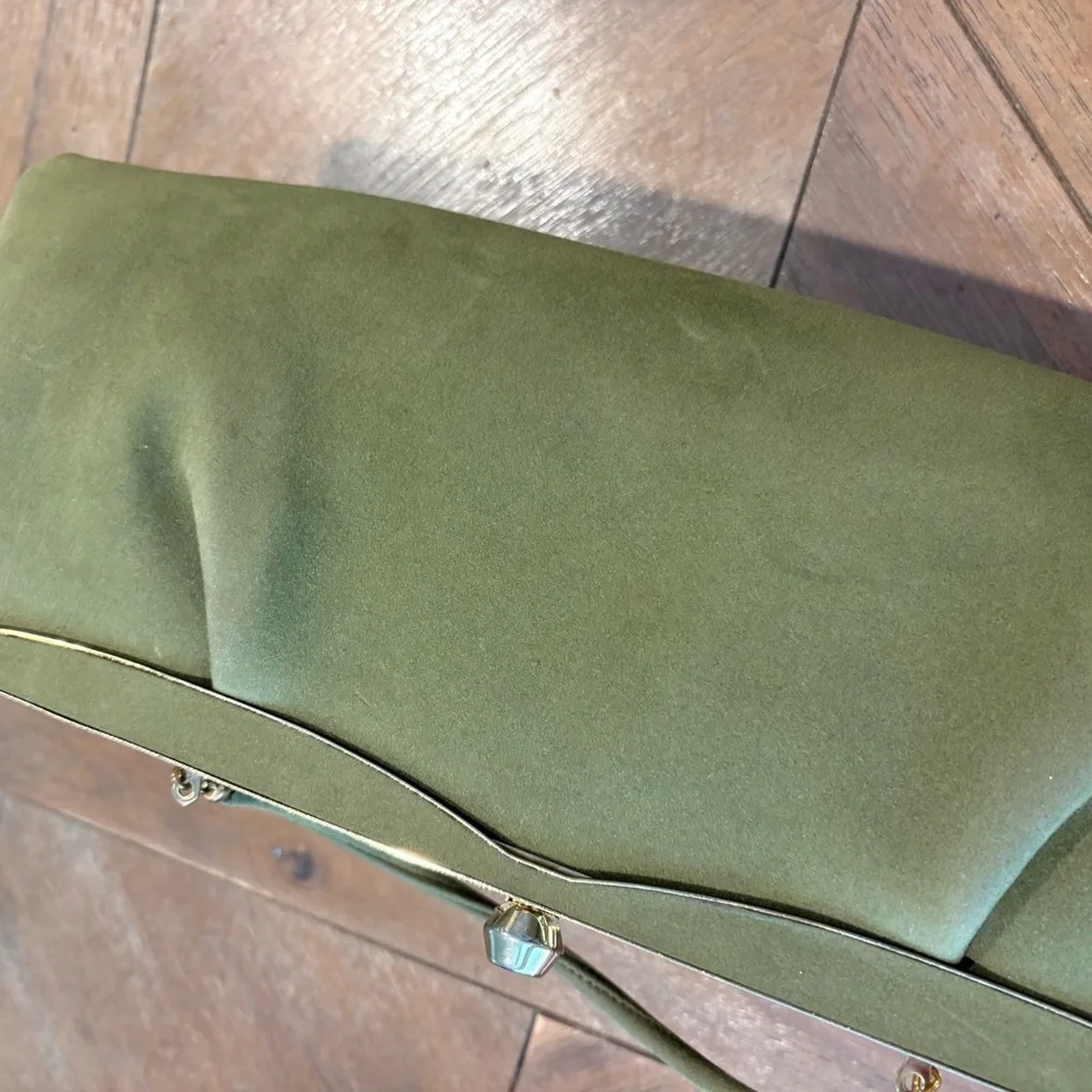 Andé Vintage Handbag Women’s Small Olive Green Evening Clutch Purse Formal - Picture 7 of 10